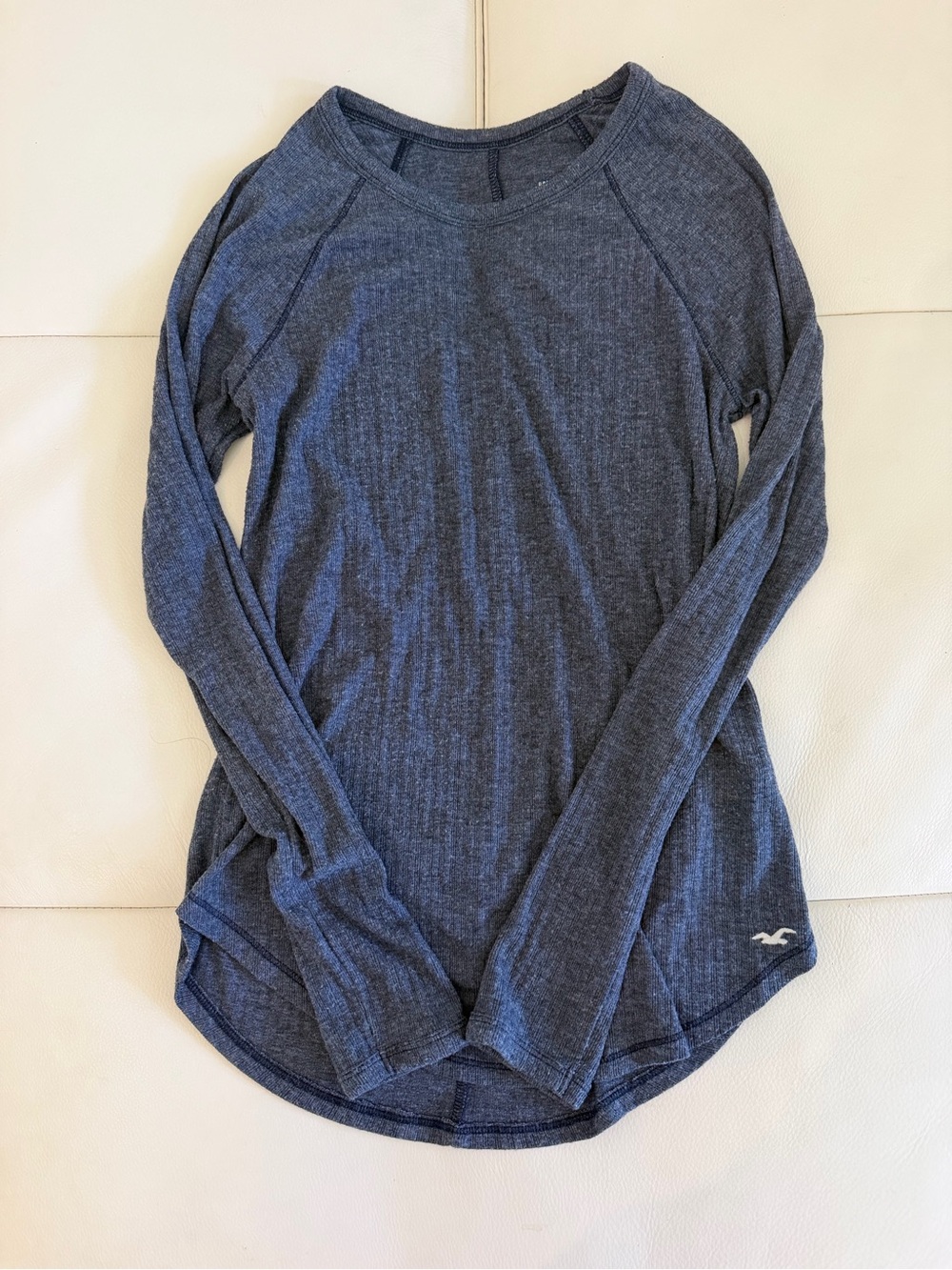 Hollister Heathered Navy Long-Sleeve Crew Top